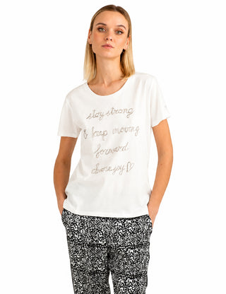 FREDMELLO T-shirt girocollo con ricamo e perline