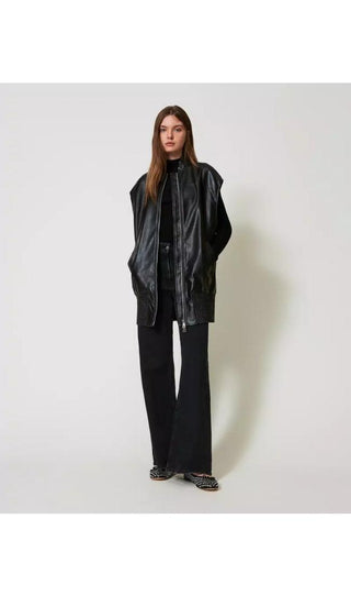 TWINSET ACTITUDE Gilet lungo effetto pelle