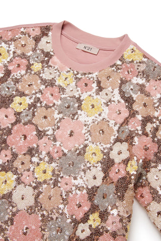 N°21 T-SHIRT Maglietta floreale decorata con paillettes
