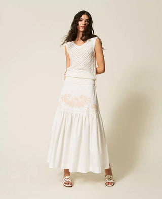 TWINSET ACTITUDE Gonna lunga con balza e ricamo