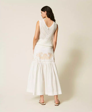 TWINSET ACTITUDE Gonna lunga con balza e ricamo