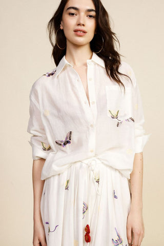 DIXIE Camicia ampia con stampa farfalle e taschino