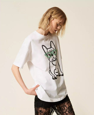 TWINSET ACTITUDE T-shirt over MYFO con stampa e ricamo