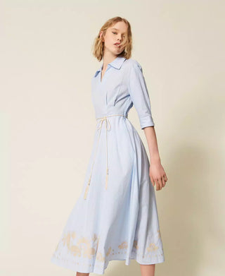 TWINSET ACTITUDE Abito lungo a righe con ricamo