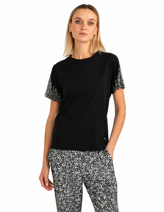 FREDMELLO T-shirt girocollo con ricami e perline